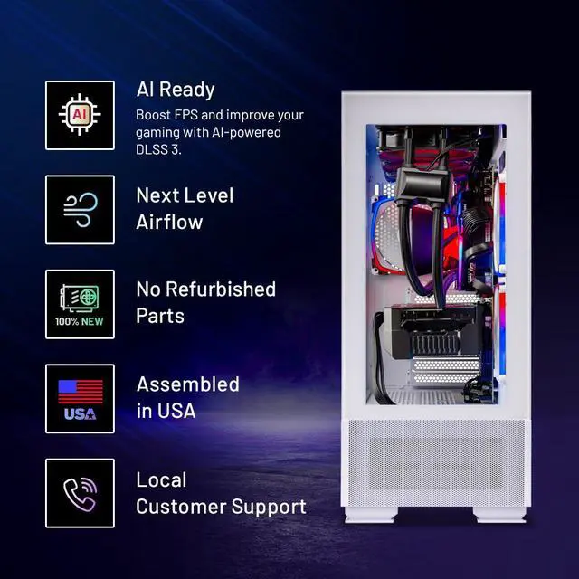 Alt view image 3 of 7 - Skytech Azure 2 Gaming PC Desktop AMD Ryzen 7 7800X3D 4.2 GHz, NVIDIA RTX 4090, 2TB NVME Gen4 SSD, 32GB DDR5 RAM RGB, 1000W GOLD PCIE 5.0 PSU, 360mm AIO, 11AC Wi-Fi, Windows 11 Home 64-bit