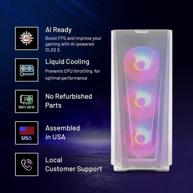 Alt view image 2 of 7 - Skytech Eclipse Lite Gaming PC, Ryzen 7 7800X3D 4.2 GHz, RTX 4070 Super, 1TB NVME Gen4, 32GB DDR5 RAM RGB, 750W GOLD PSU, Wi-Fi, Win 11 Home