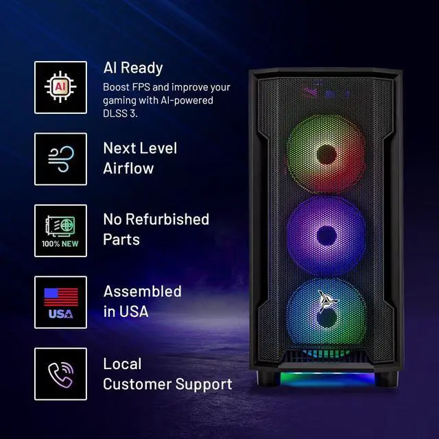 Alt view image 3 of 7 - Skytech Shadow Gaming PC Desktop  AMD Ryzen 5 5600X 3.7 GHz, NVIDIA RTX 4060 Ti, 1TB NVME SSD, 16GB DDR4 RAM 3200, 600W GOLD PSU, 11AC Wi-Fi, Windows 11 Home 64-bit