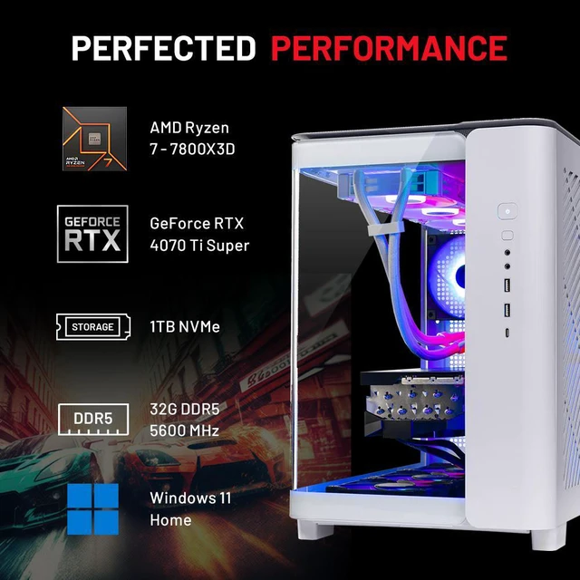 Alt view image 4 of 7 - Skytech King 95 Gaming PC Desktop, Ryzen 7 7800X3D 4.2 GHz (5GHz Turbo Boost), NVIDIA RTX 4070 Ti Super 16GB GDDR6X, 1TB Gen4 SSD, 32GB DDR5 RAM 5600 RGB, 850W GOLD PSU, 360mm ARGB AIO , Wi-Fi, Win 11