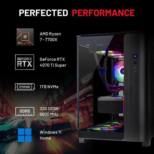 Alt view image 3 of 7 - Skytech King 95 Gaming PC Desktop, Ryzen 7 7700X 4.5 GHz, NVIDIA RTX 4070 Ti Super 16GB GDDR6X, 1TB Gen4 SSD, 32GB DDR5 RAM 5600 RGB, 750W GOLD PSU, 360mm ARGB AIO , Wi-Fi, Win 11 Home