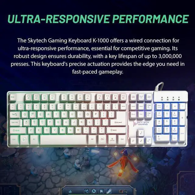 Alt view image 4 of 5 - Skytech Gaming Classic K-1000 RGB Gaming Keyboard, 104 Keys USB Wired Keyboard, Customizable Chroma RGB Backlighting, 19 Anti-Ghosting Keys, Multimedia Function Keys, Support Windows 7/10/11 -White
