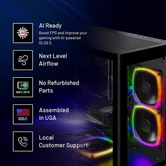 Alt view image 2 of 4 - Skytech Azure 2 Gaming PC Desktop, Ryzen 7 5700 3.7 GHz (4.6GHz Turbo Boost), AMD RX 7800XT 16GB GDDR6, 1TB SSD, 16GB DDR4 RAM 3200, 750W GOLD PSU, Wi-Fi, Win 11 Home