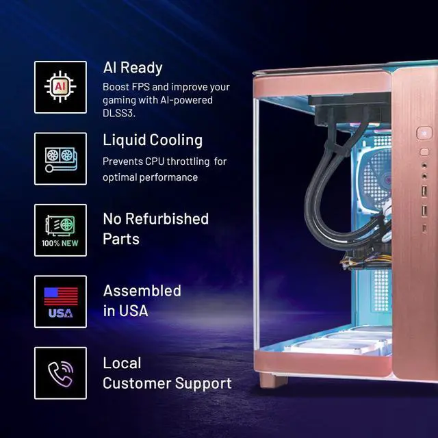 Alt view image 2 of 7 - Skytech King 95 Gaming PC Desktop, Ryzen 7 7700X 4.5 GHz, NVIDIA RTX 4070 Super 12GB GDDR6X, 1TB SSD, 750W GOLD PSU, 240mm ARGB AIO, Wi-Fi, Win 11 Home, Rose Gold Prebuilt