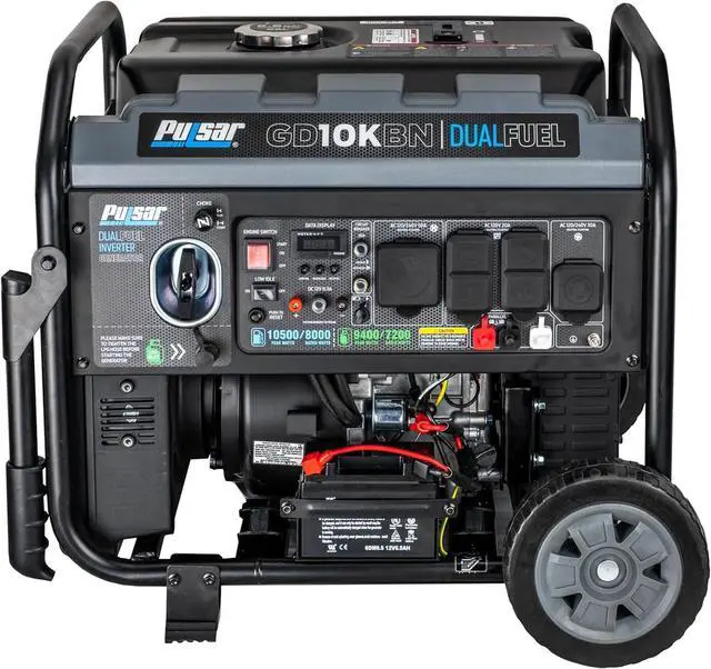 Alt view image 3 of 7 - Pulsar GD10KBN 10500W Dual Fuel Home Backup Portable Inverter Generator with Wheel Kit and Electric Start RV Ready