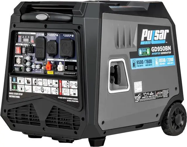 Alt view image 2 of 7 - Pulsar 9500W Dual Fuel Portable Inverter Generator for Residential and Camping Use GD950BN