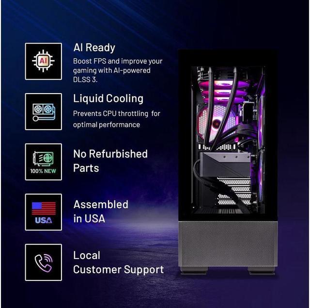 Alt view image 3 of 7 - Skytech Azure Gaming PC Desktop, Ryzen 7 5700 3.7 GHz (4.6GHz Turbo Boost), NVIDIA RTX 4070 Super 12GB GDDR6X, 1TB Gen4 SSD, 32GB DDR4 RAM 3200, 750W GOLD PSU, 360mm ARGB AIO , Wi-Fi, Win 11 Home