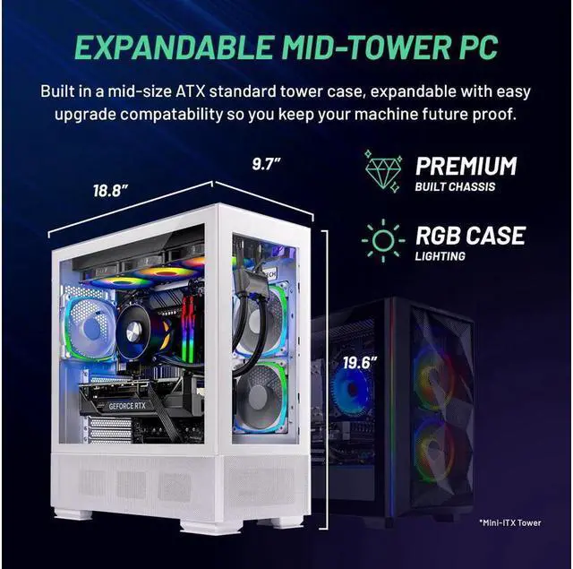 Alt view image 4 of 6 - Skytech Azure Gaming PC Desktop, Ryzen 7 7700X 4.5 GHz , NVIDIA RTX 4070 Ti Super 16GB GDDR6X, 1TB Gen4 SSD, 32G DDR5 RGB 6000, 750W GOLD PSU, 360mm ARGB AIO , Wi-Fi, Win 11 Home