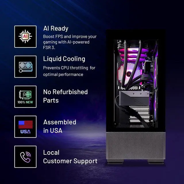 Alt view image 3 of 6 - Skytech Azure 2 Gaming PC Desktop, Ryzen 7 7700X 4.5 GHz (5.4GHz Turbo Boost), AMD RX 7800XT 16GB GDDR6, 1TB Gen4 SSD, 32GB DDR5 RAM 5200 RGB, 750W GOLD PSU, 360mm ARGB AIO , Wi-Fi, Win 11 Home
