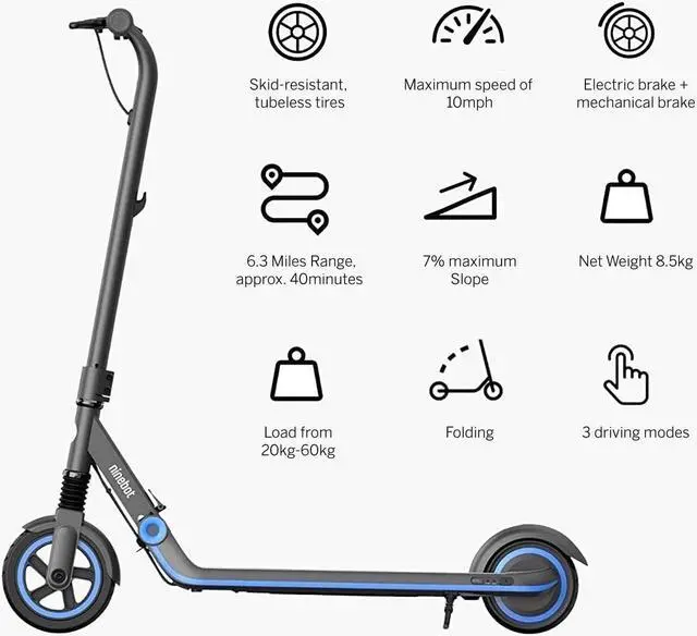 Alt view image 4 of 7 - Segway Ninebot KickScooter E10 Electric Scooter for Kids with 10 mph Max Speed and 6.2-mile Range