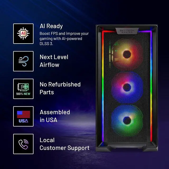 Alt view image 2 of 7 - Skytech Nebula Gaming PC Desktop, Intel i5 12400F 2.5 GHz (4.4GHz Turbo Boost), NVIDIA RTX 4070 12GB GDDR6, 1TB SSD, 16GB DDR4 RAM 3200, 650W GOLD PSU, Wi-Fi, Win 11 Home