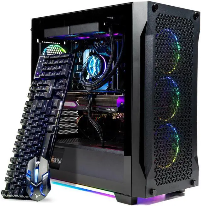 Main image of Skytech  Maverick Gaming Desktop PC, Intel i5 13400F 2.5 GHz (4.6GHz Turbo Boost), Intel Arc A770 16G GDDR6, 1TB SSD, 16GB DDR4 RAM 3200, 650W GOLD PSU, 240mm ARGB AIO, Wi-Fi, Win 11 Home