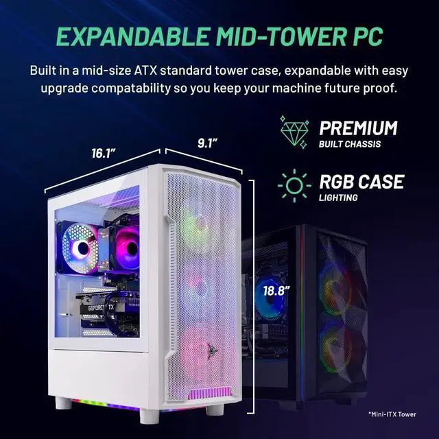 Alt view image 2 of 7 - Skytech Archangel Gaming PC Desktop, Intel i3 12100F 3.3 GHz (4.3GHz Turbo Boost), NVIDIA RTX 3050 6GB GDDR6, 500GB SSD, 16GB DDR5 RAM 5200, 650W GOLD PSU, Wi-Fi, Win 11 Home