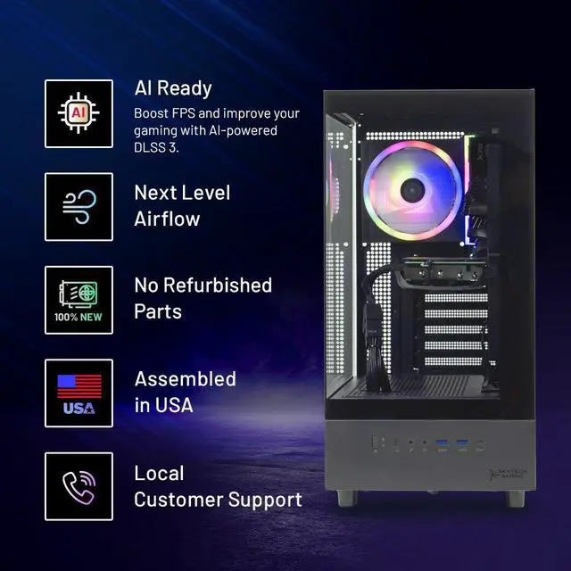 Alt view image 2 of 5 - Skytech Azure Gaming PC Desktop, Ryzen 5 5500 3.6 GHz (4.2GHz Turbo), NVIDIA RTX 4060 8GB GDDR6, 1TB SSD, 32GB DDR4 RAM 3200, 650W GOLD PSU, Wi-Fi, Win 11 Home ,Montech XR
