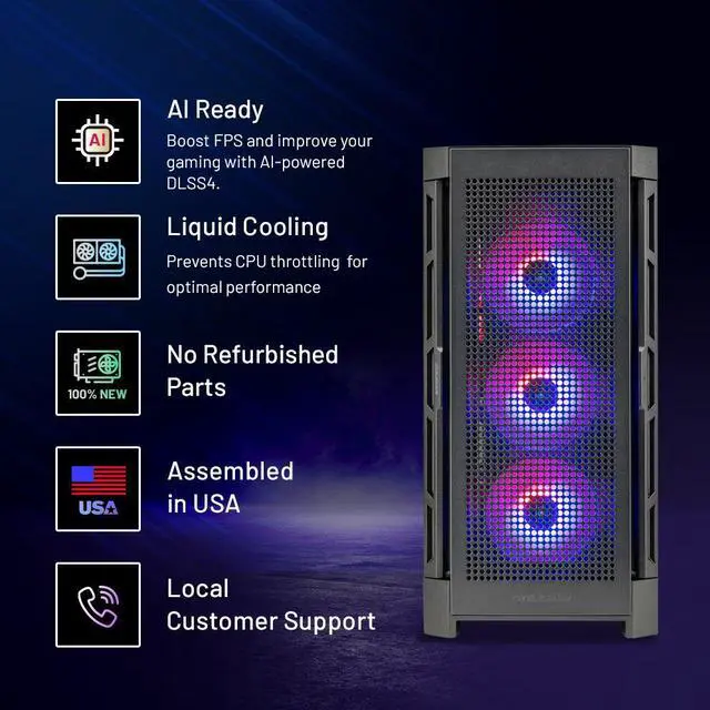 Alt view image 3 of 6 - Skytech Blaze4 Gaming PC Desktop, Ryzen 7 7700X 4.5 GHz (5.4GHz Turbo Boost), NVIDIA RTX 5070 12GB GDDR7, 1TB Gen4 SSD, 32GB DDR5 RAM 6000 RGB, 850W GOLD PSU, 360mm ARGB AIO , Wi-Fi, Win 11 Home