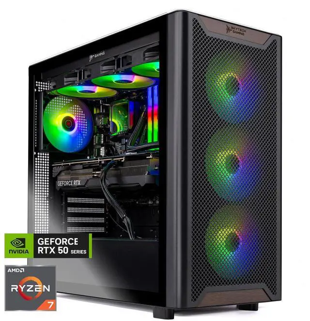 Alt view image 2 of 4 - Skytech Chronos Gaming PC Desktop, Ryzen 7 9700X 3.8 GHz (5.5GHz Turbo Boost), NVIDIA RTX 5070 12GB GDDR7, 1TB Gen4 SSD, 32GB DDR5 RAM 6000 RGB, 850W GOLD PSU, 360mm ARGB AIO , Wi-Fi, Win 11 Home