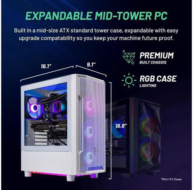 Alt view image 3 of 7 - Skytech Archangel Gaming PC Desktop, Ryzen 7 7700X 4.5 GHz (5.4GHz Turbo Boost), NVIDIA RTX 4070 12GB GDDR6, 1TB SSD, 32GB DDR5 RAM 5200 RGB, 750W GOLD PSU, 240mm ARGB AIO, Wi-Fi, Win 11 Home