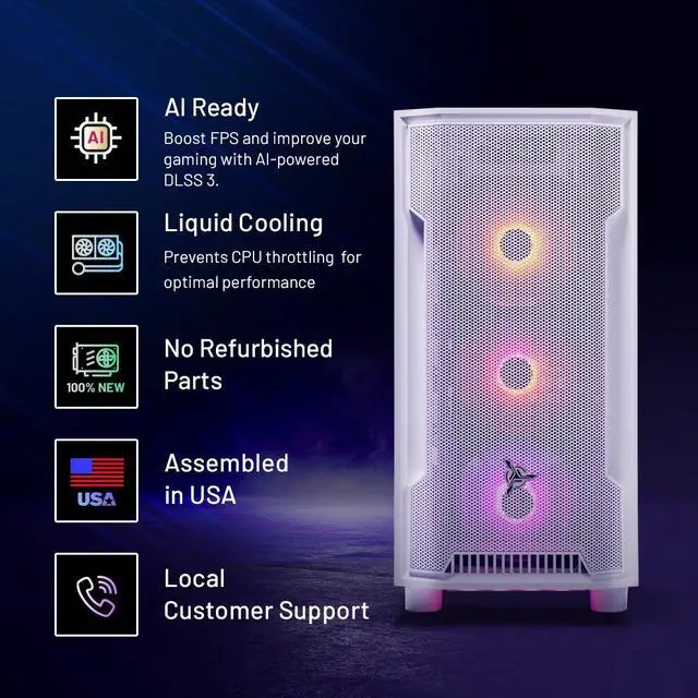 Alt view image 2 of 7 - Skytech Archangel Gaming PC Desktop, Ryzen 7 7700X 4.5 GHz (5.4GHz Turbo Boost), NVIDIA RTX 4070 12GB GDDR6, 1TB SSD, 32GB DDR5 RAM 5200 RGB, 750W GOLD PSU, 240mm ARGB AIO, Wi-Fi, Win 11 Home