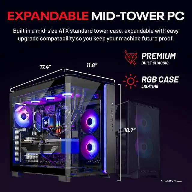 Alt view image 2 of 6 - Skytech King 95 Gaming PC Desktop, Ryzen 7 7800X3D 4.2 GHz (5GHz Turbo Boost),AMD Radeon RX 9070 16GB GDDR6 , 1TB Gen4 NVMe SSD, 32GB DDR5 RAM 6000 RGB, 850W GOLD PSU, Wi-Fi, Win 11 Home