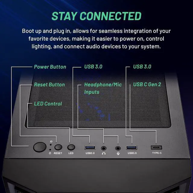 Alt view image 6 of 8 - Skytech Shadow Gaming PC Desktop, Intel i5 14400F 2.5 GHz (4.7GHz Turbo Boost), AMD Radeon RX 9070 16GB GDDR6, 1TB NVMe SSD, 16GB DDR5 RAM 6000, 650W GOLD PSU, Wi-Fi, Win 11