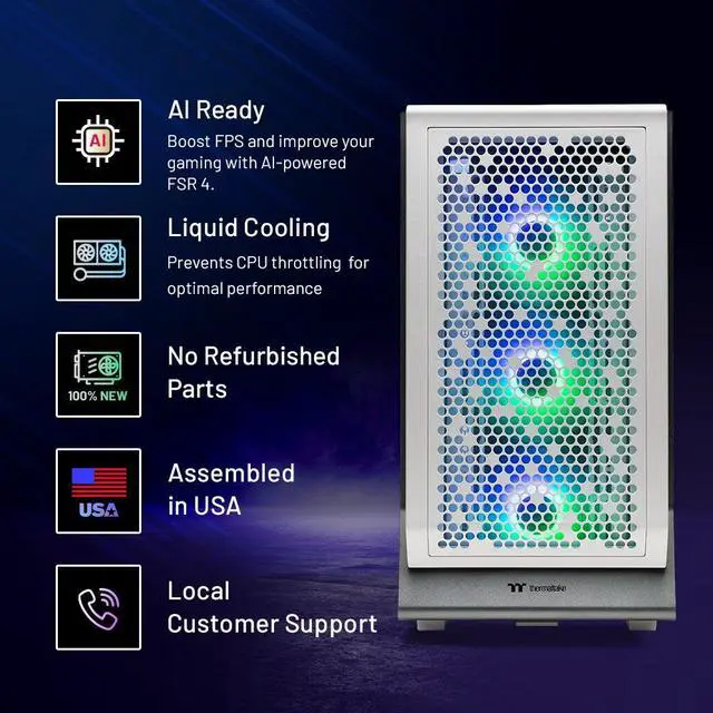 Alt view image 2 of 7 - Skytech Omega Gaming PC Desktop, Ryzen 7 7800X3D 4.2 GHz (5GHz Turbo Boost), AMD RX 9070 XT 16GB GDDR6, 2TB Gen4 NVMe SSD, 32GB DDR5 RAM 6000 RGB, 850W GOLD PSU, Wi-Fi, Win 11