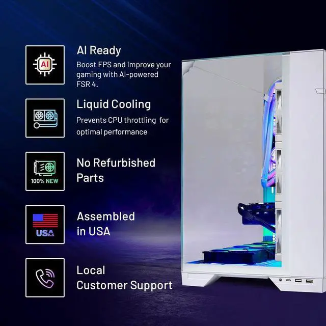 Alt view image 2 of 11 - Skytech O11 Vision Gaming PC Desktop, Ryzen 9 9900X3D 4.4 GHz (5.5GHz Turbo Boost), AMD RX 9070 XT 16GB GDDR6, 1TB Gen4 NVMe SSD, 32GB DDR5 RAM 6000 RGB, 850W GOLD PSU, Wi-Fi, Win 11