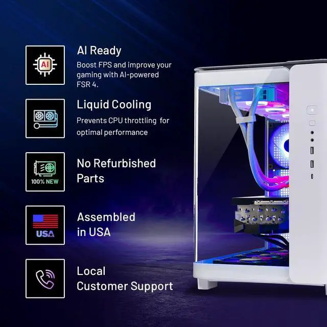Alt view image 2 of 7 - Skytech King 95 Gaming PC Desktop, Ryzen 7 9800X3D 4.7 GHz (5.2 GHz Turbo Boost), AMD RX 9070 XT 16GB GDDR6, 2TB Gen4 NVMe SSD, 32GB DDR5 RAM 6000 RGB, 1000W GOLD PSU, Wi-Fi, Win 11