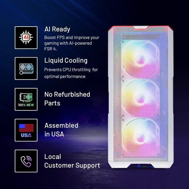 Alt view image 2 of 7 - Skytech Eclipse Gaming PC Desktop, Ryzen 7 9800X3D 4.7 GHz (5.2 GHz Turbo Boost), X670 Motherboard, AMD RX 9070 XT 16GB GDDR6, 2TB Gen4 NVMe SSD, 32GB DDR5 RAM 6000 RGB, 1000W GOLD PSU, Wi-Fi, Win 11