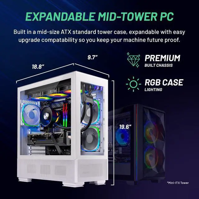 Alt view image 5 of 6 - Skytech Azure Gaming PC Desktop, Ryzen 7 7700X 4.5 GHz (5.4GHz Turbo), NVIDIA RTX 5070 12GB GDDR7, 1TB Gen4 NVMe SSD, 32GB DDR5 RAM RGB, 750W GOLD PSU, 360mm ARGB AIO , Wi-Fi, Win 11