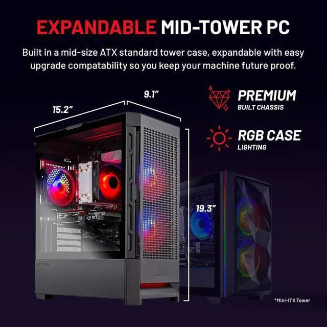 Alt view image 3 of 7 - Skytech Blaze4 Mini Gaming PC Desktop, Ryzen 7 7700 3.8 GHz (5.3GHz Turbo), NVIDIA RTX 5060 Ti 16GB, 1TB Gen4 NVMe SSD, 32GB DDR5 RAM 5200 RGB, 650W GOLD PSU, Wi-Fi, Win 11
