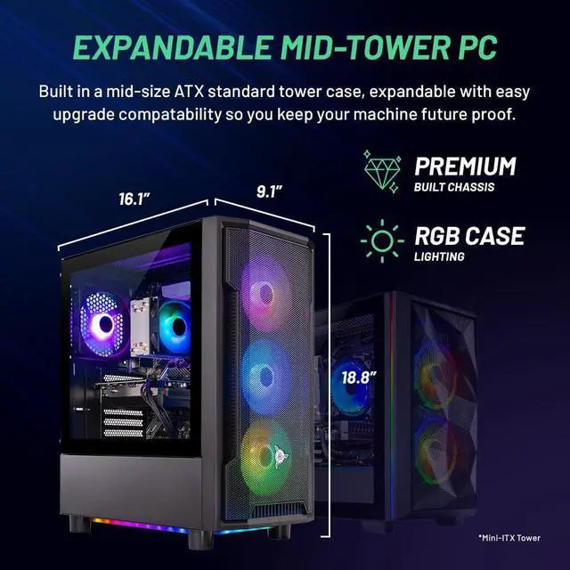 Alt view image 4 of 8 - Skytech Shadow Gaming PC Desktop, Intel i5 14400F 2.5 GHz (4.7GHz Turbo), NVIDIA RTX 5060 8GB, 1TB NVMe SSD, 16GB DDR5 RAM 6000, 650W GOLD PSU, Wi-Fi, Win 11