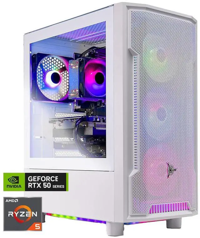 Main image of Skytech Archangel Gaming PC Desktop, Ryzen 5 7600 3.8 GHz (5.1GHz Turbo), NVIDIA RTX 5060 8GB, 1TB NVMe SSD, 32GB DDR5 RAM 6000 RGB, 650W GOLD PSU, Wi-Fi, Win 11