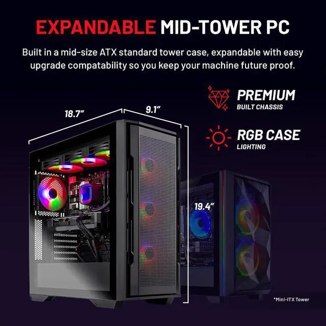 Alt view image 4 of 7 - Skytech Rampage Gaming PC Desktop, Ryzen 7 9700X 3.8 GHz (5.5GHz Turbo), NVIDIA RTX 5060 8GB, 1TB NVMe SSD, 32GB DDR5 RAM 6000 RGB, 850W GOLD ATX 3 PSU, 360mm ARGB AIO , Wi-Fi, Win 11