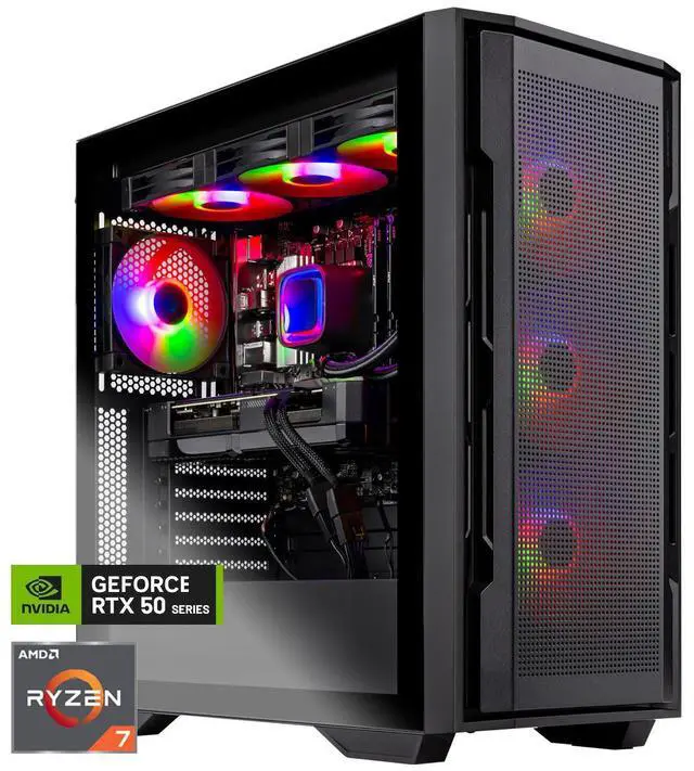 Main image of Skytech Rampage Gaming PC Desktop, Ryzen 7 9700X 3.8 GHz (5.5GHz Turbo), NVIDIA RTX 5060 8GB, 1TB NVMe SSD, 32GB DDR5 RAM 6000 RGB, 850W GOLD ATX 3 PSU, 360mm ARGB AIO , Wi-Fi, Win 11