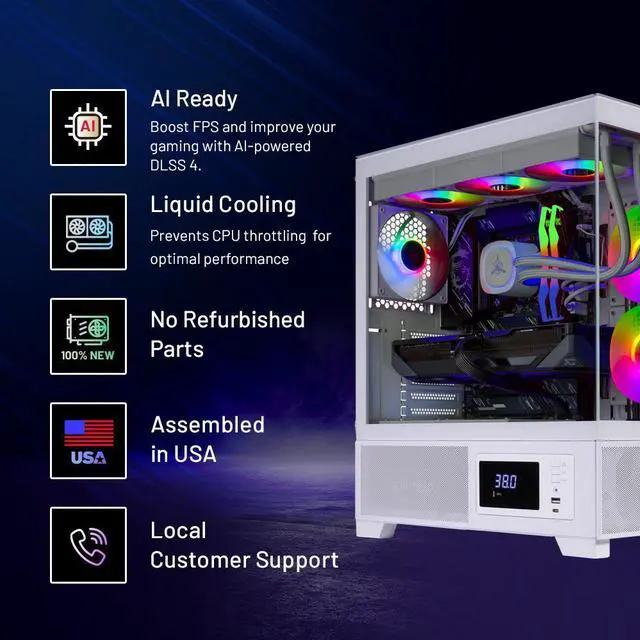 Alt view image 2 of 7 - Skytech Azure Gaming PC Desktop, Intel i7 14700F 2.1 GHz (5.3GHz Turbo), NVIDIA RTX 5070 12GB GDDR7, 1TB Gen4 NVMe SSD, 32GB DDR5 RAM 5600 RGB, 850W GOLD ATX 3 PSU, 360mm ARGB AIO , Wi-Fi, Win 11