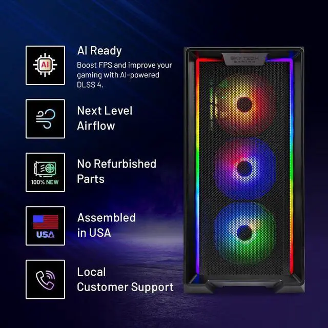 Alt view image 2 of 7 - Skytech Gaming Nebula Desktop PC, Intel i5 13400F 2.5 GHz (4.6GHz Turbo), NVIDIA RTX 5060 Ti 8GB, 1TB NVMe SSD, 16GB DDR5 RAM 6000, 650W GOLD PSU, Wi-Fi, Win 11