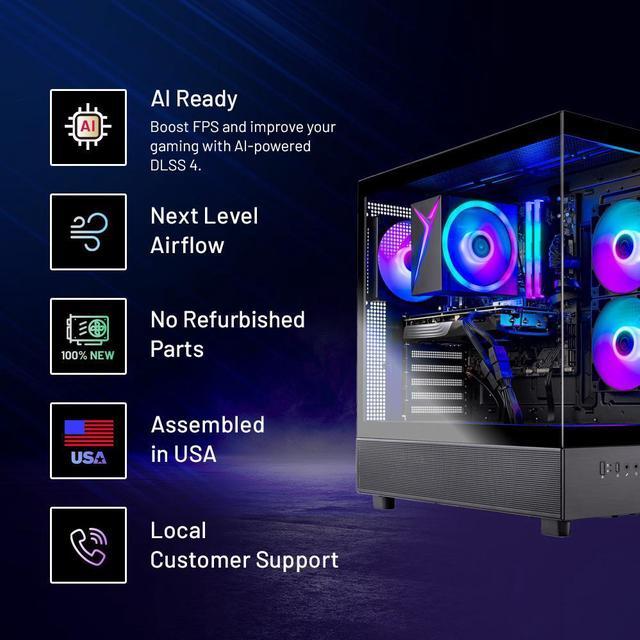 Alt view image 2 of 7 - Skytech Azure Gaming PC Desktop, Ryzen 7 7700 3.8 GHz (5.3GHz Turbo), NVIDIA RTX 5060 Ti 16GB GDDR7, 1TB Gen4 NVMe SSD, 32GB 5200Mhz DDR5 RAM RGB, 650W GOLD PSU, Wi-Fi, Win 11,Montech XR