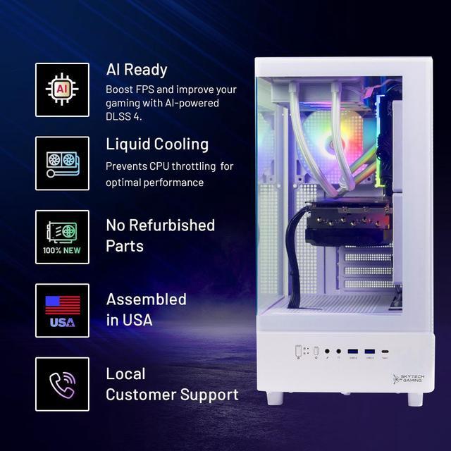 Alt view image 2 of 7 - Skytech Azure 3 Gaming PC Desktop, Ryzen 7 9800X3D 4.7 GHz (5.2 GHz Turbo), NVIDIA RTX 5070 12GB, 2TB Gen4 NVMe SSD, 32GB DDR5 6000 RGB, 850W GOLD PSU, 360mm ARGB AIO , Wi-Fi, Win 11,Montech XR