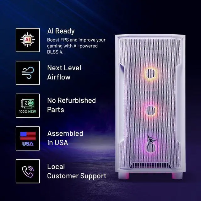 Alt view image 2 of 7 - Skytech Archangel Gaming PC Desktop, Ryzen 5 7600 3.8 GHz (5.1GHz Turbo), NVIDIA RTX 5060 8GB, 1TB NVMe SSD, 32GB DDR5 RAM 6000 RGB, 650W GOLD PSU, Wi-Fi, Win 11