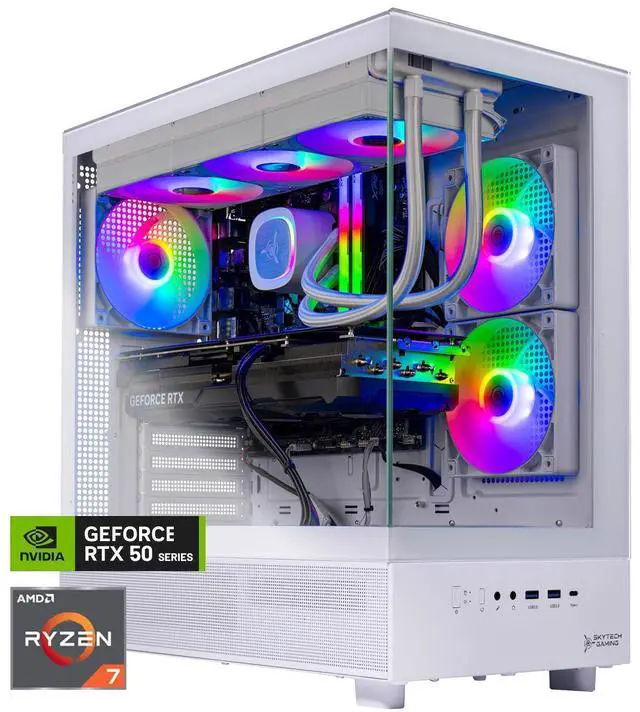 Main image of Skytech Azure Gaming PC Desktop, Ryzen 7 9700X 3.8 GHz (5.5GHz Turbo), NVIDIA RTX 5060 8GB, 1TB NVMe SSD, 32GB DDR5 RAM 5200 RGB, 850W GOLD ATX 3 PSU, 360mm ARGB AIO , Wi-Fi, Win 11,Montech XR