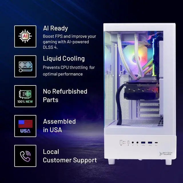 Alt view image 2 of 7 - Skytech Azure Gaming PC Desktop, Ryzen 7 9700X 3.8 GHz (5.5GHz Turbo), NVIDIA RTX 5060 8GB, 1TB NVMe SSD, 32GB DDR5 RAM 5200 RGB, 850W GOLD ATX 3 PSU, 360mm ARGB AIO , Wi-Fi, Win 11,Montech XR