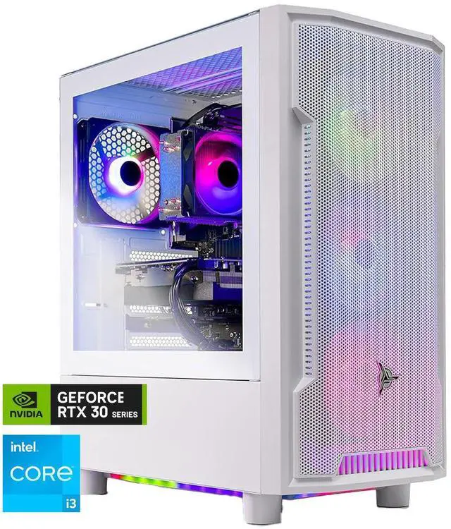 Main image of Skytech Archangel Gaming PC Desktop, Intel i3 12100F 3.3 GHz (4.3GHz Turbo), NVIDIA RTX 3050 6GB, 1TB NVMe SSD, 16GB DDR5 RAM 5200, 650W GOLD PSU, Wi-Fi, Win 11