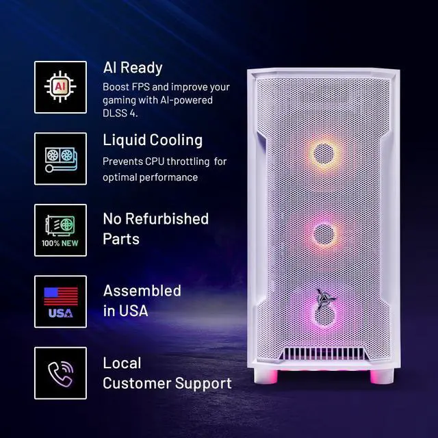 Alt view image 2 of 6 - Skytech Archangel Gaming PC Desktop, Intel i5 14400F 2.5 GHz (4.7GHz Turbo), NVIDIA RTX 5060 8GB, 1TB NVMe SSD, 16GB DDR5 RAM 6000, 650W GOLD PSU, Wi-Fi, Win 11