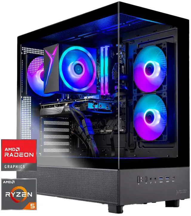 Main image of Skytech Gaming Azure 3 Desktop PC, Ryzen 5 9600X 3.9 Ghz (5.4GHz Turbo), AMD RX 9060 XT 8GB, 1TB Gen4 NVMe SSD, 32GB DDR5 RAM RGB, 650W GOLD PSU, Wi-Fi, Win 11