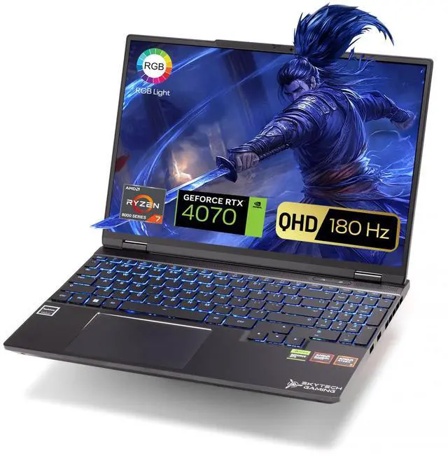 Alt view image 2 of 7 - Skytech Gaming Noir 15.3"180Hz- AMD Ryzen 7 8745H(4.9GHz Turbo Boost), NVIDIA GeForce RTX 4070 8GB, 15.3 QHD 180Hz Display, 16GB DDR5, 1TB PCIe SSD, Wi-Fi 6, Nahimic Audio, RGB Backlit KB, Windows 11