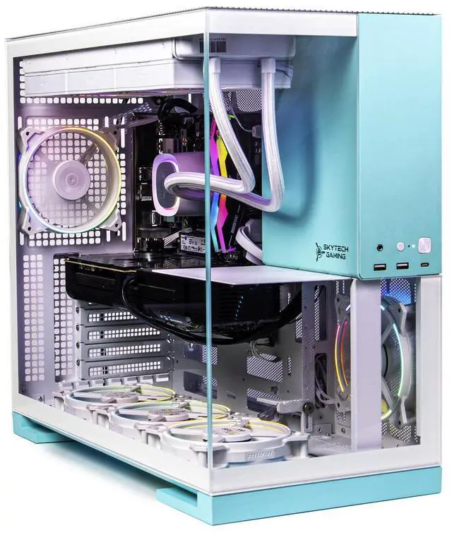 Alt view image 6 of 7 - Skytech Aqua Gaming PC Desktop, Ryzen 7 9700X 3.8 GHz (5.5GHz Turbo), NVIDIA RTX 5070 Ti 16GB, 1TB Gen4 NVMe SSD, 32GB DDR5 6000 RGB, 850W GOLD ATX 3, 360mm ARGB AIO , Wi-Fi, Win 11,GEOMETRICFUTURE M5