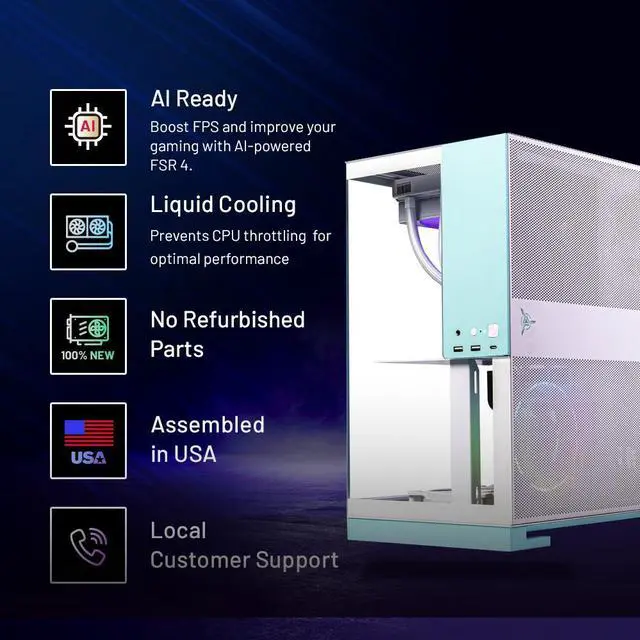 Alt view image 4 of 6 - Skytech Aqua Gaming PC Desktop, Ryzen 7 9700X 3.8 GHz (5.5GHz Turbo), AMD RX 9070 XT 16GB, 2TB Gen4 NVMe SSD, 32GB DDR5 6000 RGB, 850W GOLD ATX 3 PSU, 360mm ARGB AIO , Wi-Fi, Win 11,GEOMETRICFUTURE M5