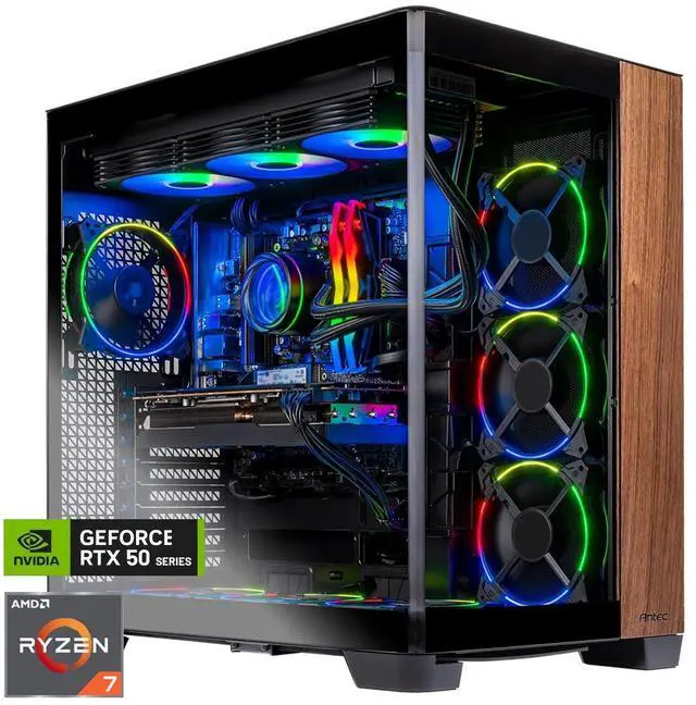 Main image of Skytech Prism 4 Gaming PC Desktop, Ryzen 7 9700X 3.8 GHz (5.5GHz Turbo), NVIDIA RTX 5070 Ti 16GB, 2TB Gen4 NVMe SSD, 32GB DDR5 6000, 850W GOLD ATX 3, 360mm AIO , Wi-Fi, Win 11,Antec C8 Curved Wood