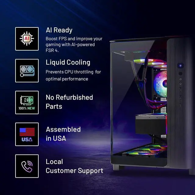 Alt view image 2 of 5 - Skytech King 95 Gaming PC Desktop, Ryzen 9 9900X3D 4.4 GHz (5.5GHz Turbo), AMD RX 9070 XT 16GB, 1TB Gen4 NVMe SSD, 32GB DDR5 RAM 6000 RGB, 850W GOLD PSU, 360mm ARGB AIO , Wi-Fi, Win 11