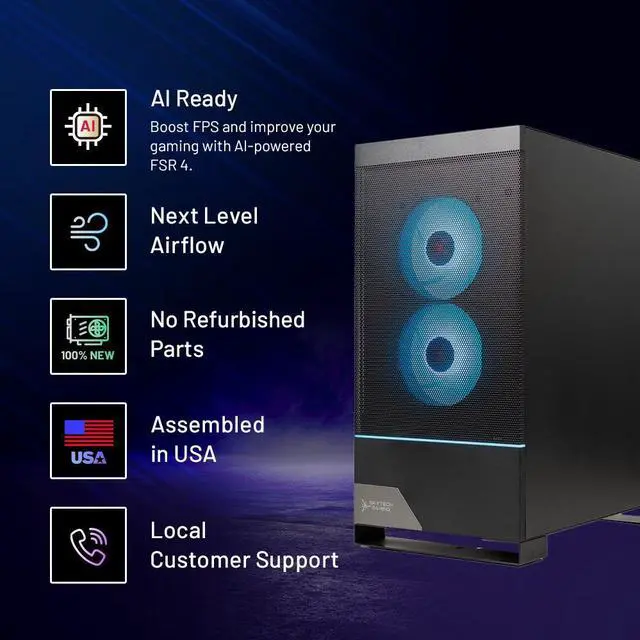 Alt view image 2 of 5 - Skytech Gaming Nebula 2 Desktop PC, Ryzen 5 9600X 3.9 Ghz (5.4GHz Turbo), AMD RX 9060 XT 8GB, 1TB Gen4 NVMe SSD, 16GB DDR5 RAM 6000, 650W GOLD PSU, Wi-Fi, Win 11